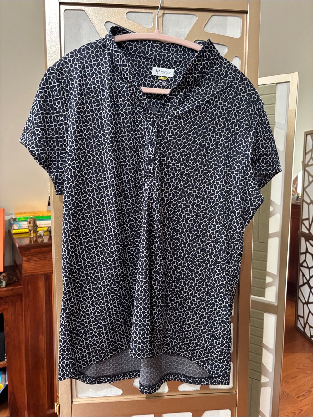 Greg Norman Collection Black and White Geometric Polo